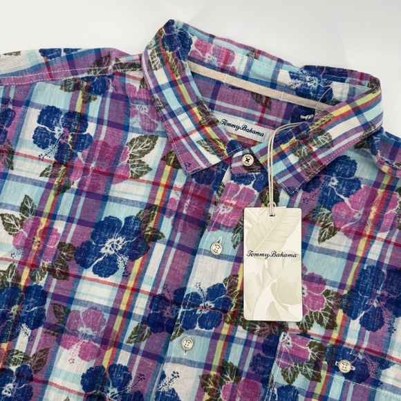 Tommy Bahama Other - Tommy Bahama Shirt Mens XXL Multicolor Pastino Plaid Floral Linen Cotton